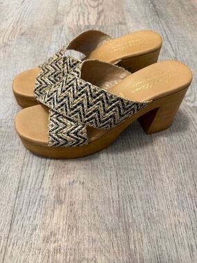 Woven Black & Tan Platform Wedges